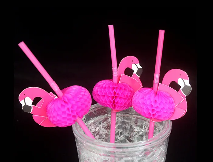 50pcs/lot Flamingo on Paper Straws For Kids Birthday Party Wedding Bar Swimming pool Hawaiian Luau Drinking Chevron Straws Xmas