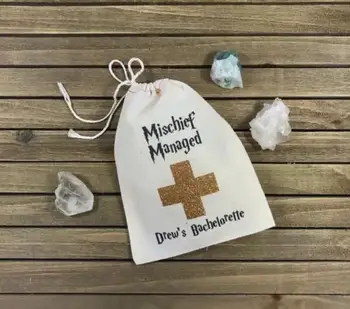 

personalize text Mischief Managed Bachelorette wedding Hangover relief Kits Jewelry gift Bags muslin pouches gift bags