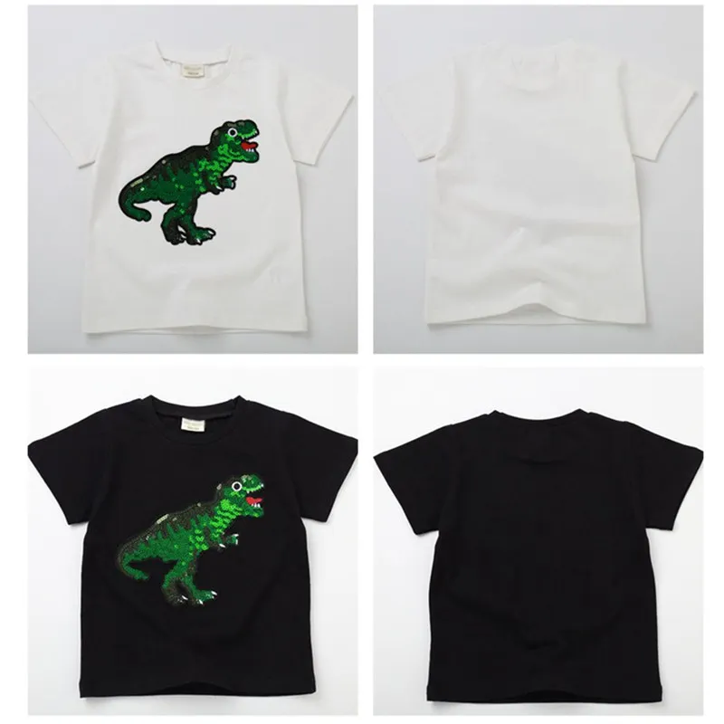 Vogueon летние футболки для мальчиков с рисунками Волшебные блестки футболка-Динозавр Детская повседневная одежда короткий рукав с рисунком динозавра из мультфильма модные футболки для девочек
