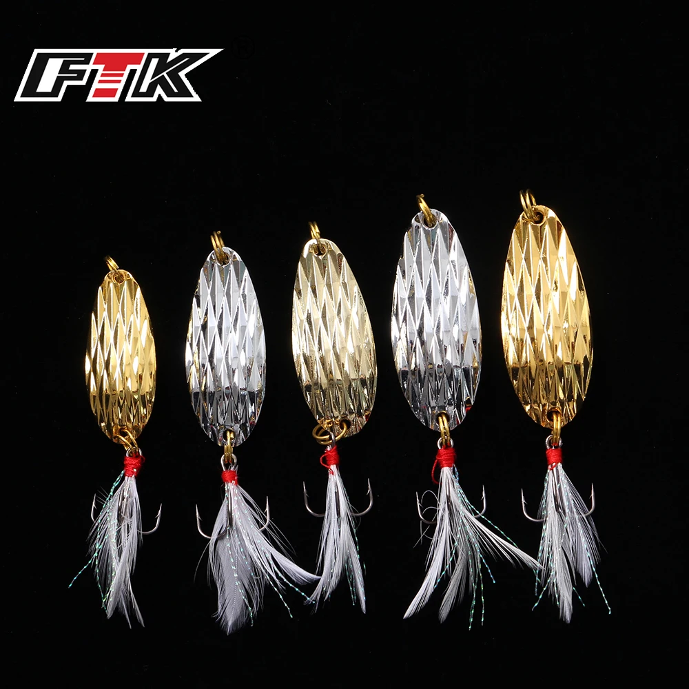 FTK Spoon Fishing Lure Hard Bait 5pcs/lot Silver pesca Lead Kit Triple