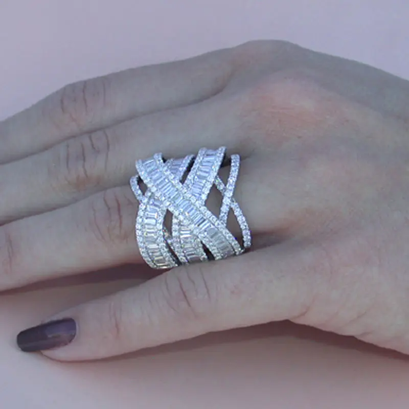 

Vintage Retro New Multi-layer Winding Full Stone Ring Female European and American Fashion Party Engagement Silver Hand Jewelry
