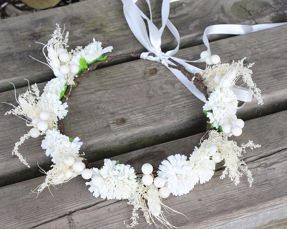 

white flower with fruit Bride Headband Wedding Rose headwear Floral Garlands Crown Hair Accessories Rose halo Grecian goddes