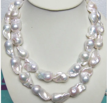 

HUGE SOUTH SEA GENUINE WHITE BAROQUE PEARL NECKLACE 35 INCH CLASP