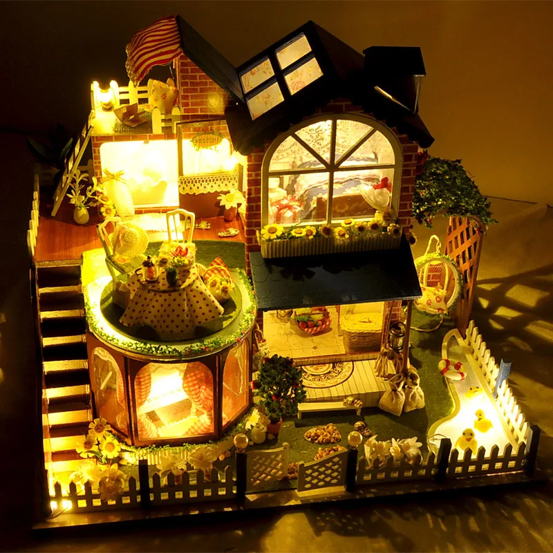 

Doll House Furniture Diy Miniature Dust Cover 3D Wooden Miniaturas Dollhouse Toys Birthday Gifts Box theater casa with music