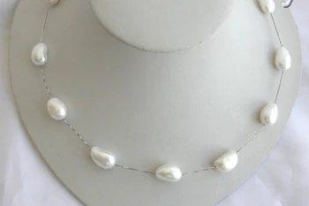 

FREE SHIPPING>@@> N2621 white baroque freshwater pearl silver chain necklace