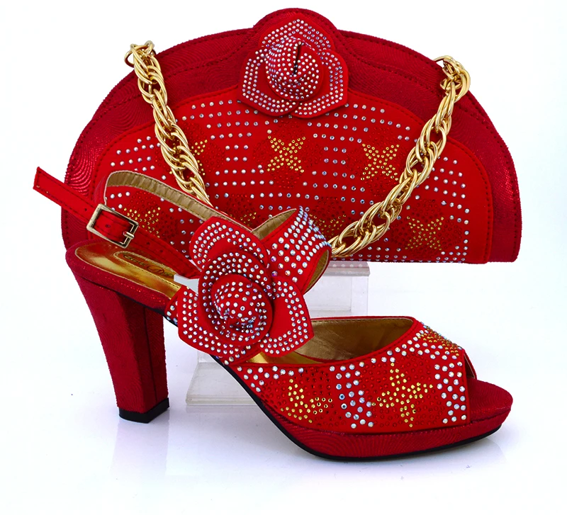 red shoes and matching bag