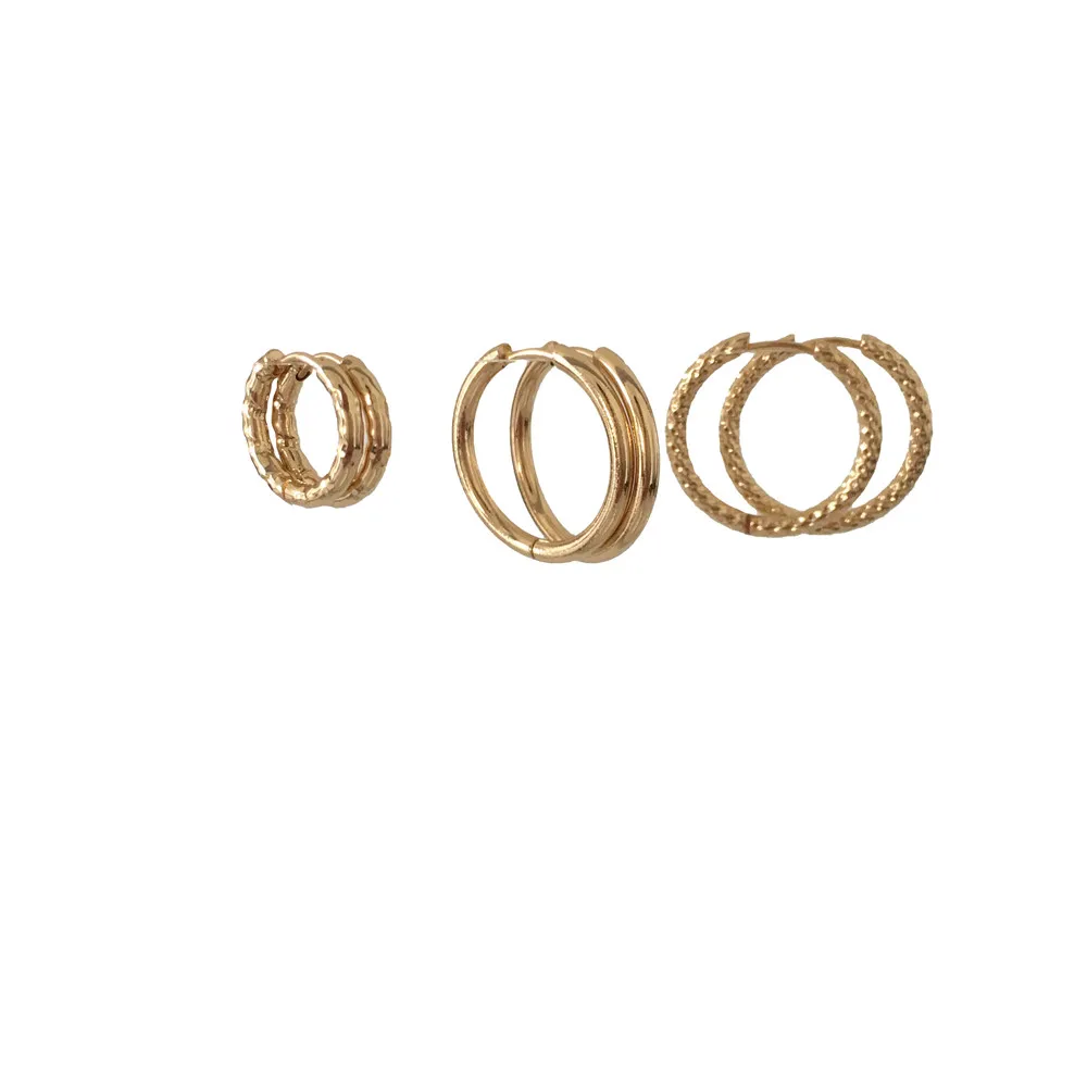 Модные Позолоченные простые текстурированные серьги-кольца из нержавеющей стали для унисекс - Окраска металла: SET