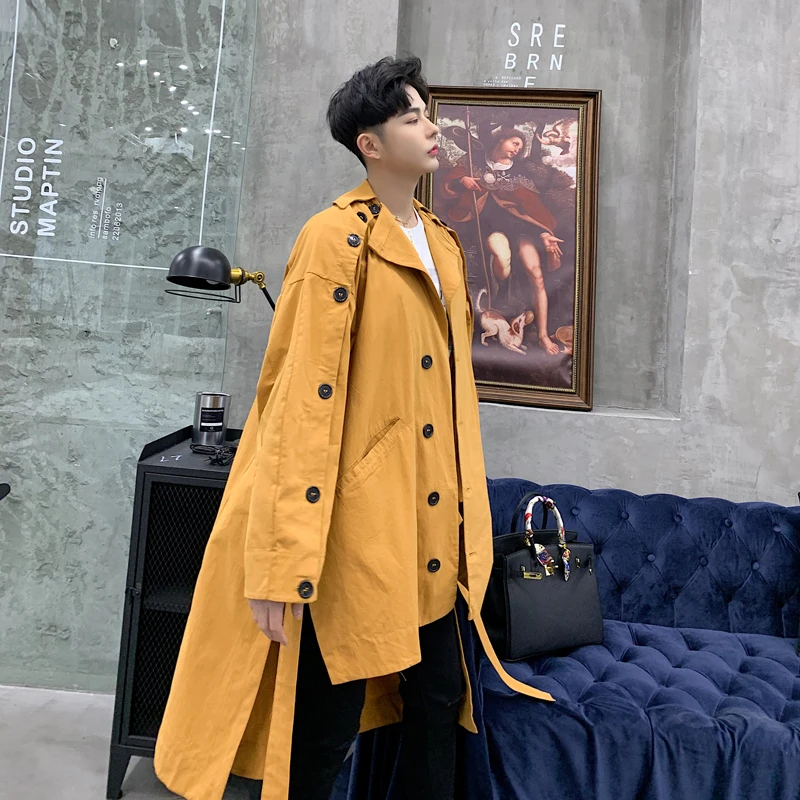 

MIXCUBIC 2019 spring England style stitching sleeve windbreaker men casual loose Asymmetric Length jackets men trench,M-XXL