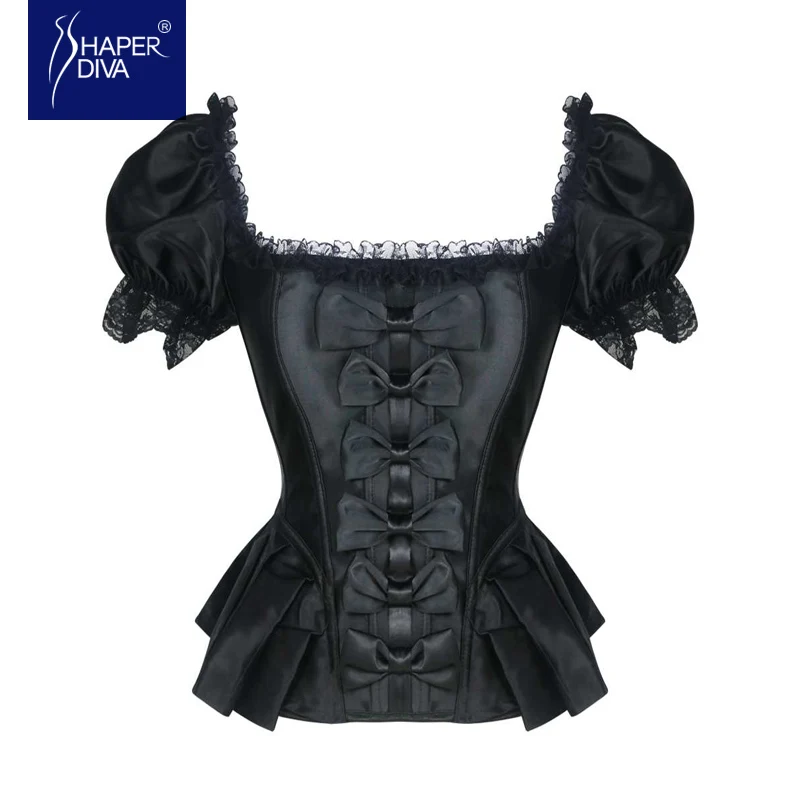Shaper diva Steampunk Overbust Corset Tops Women Short Sleeve Bustier