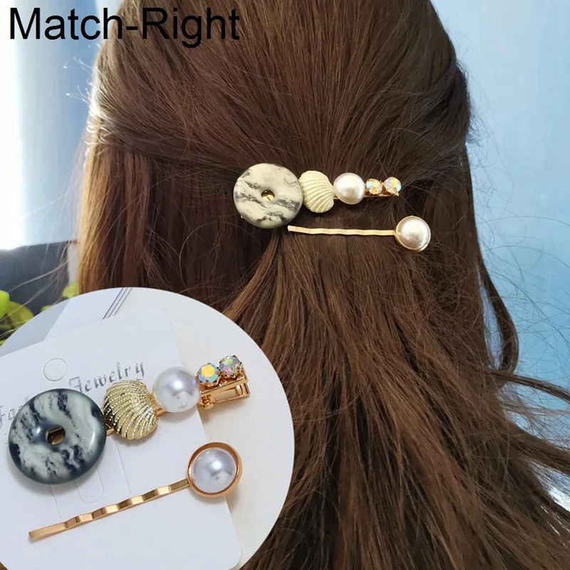 

Match-Right 3Pcs/Set Pearl Hair Clip/Pin for Women Shell Barrette Rhinestone Hairpin Hair Jewelry Styling Hair Accessories KK339