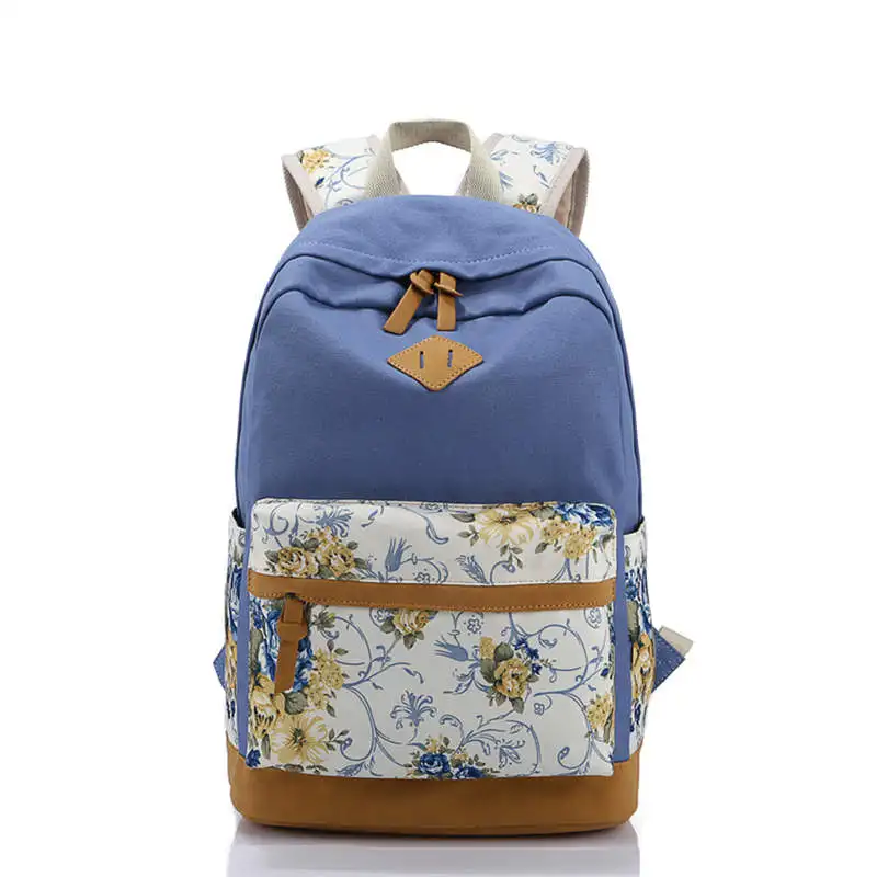 Холстинный школьный рюкзак для девочек с печатанием цветов ноутбука P112 - Цвет: blue