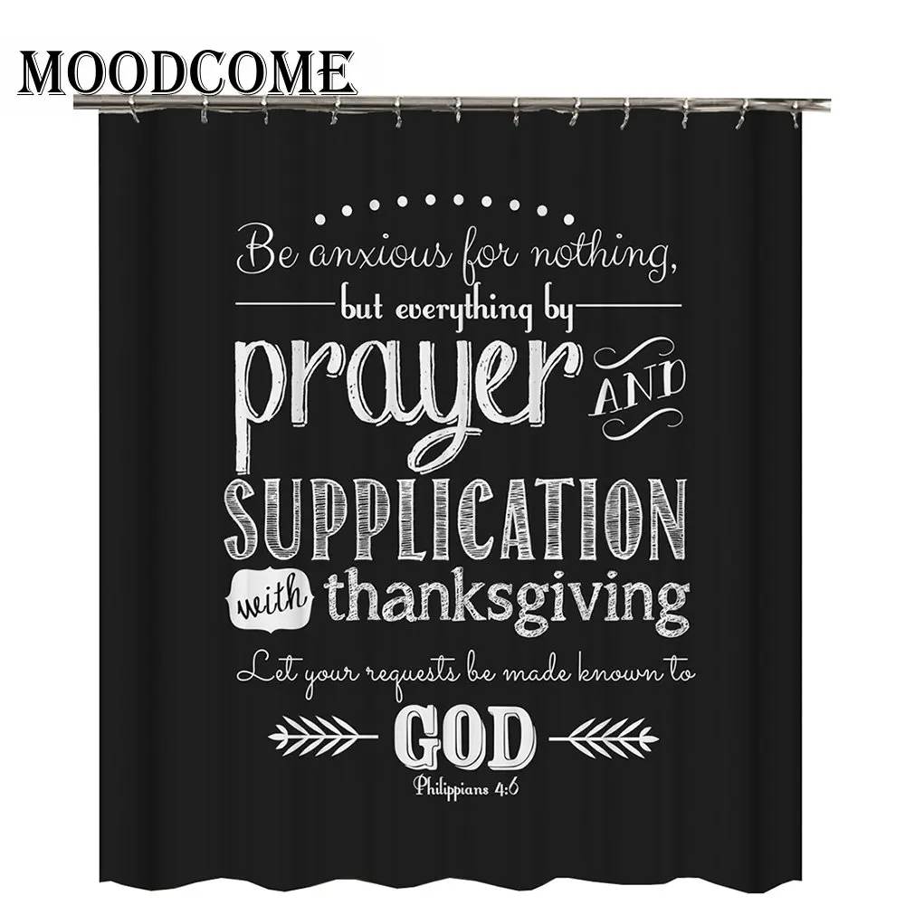 christ prayer shower curtain black and white letter thanksgiving