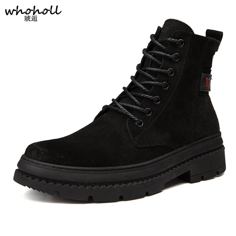 

WHOHOLL 2018 New Men Boots Men Ankle Boots Winter Men Motorcycle Boots Male Oxfords Shoes Genuine Pig Suede Leather Martin Boots
