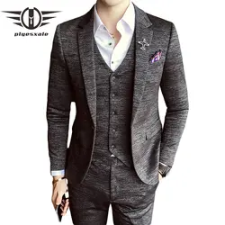 Plyesxale 2019 демисезонный мужские костюмы Свадебный костюм жениха Homme Slim Fit вечерние партии ужин Рождество куртка брюки для девочек жилет Q188