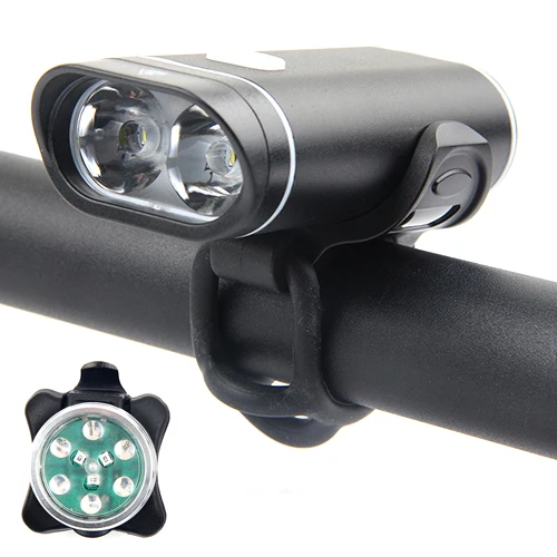 Велосипедный передний светильник, перезаряжаемый через USB, 500 люмен, двойной светодиодный светильник с бусинами, велосипедный светильник, водонепроницаемый велосипедный головной светильник, защитный светильник, наборы - Цвет: black3