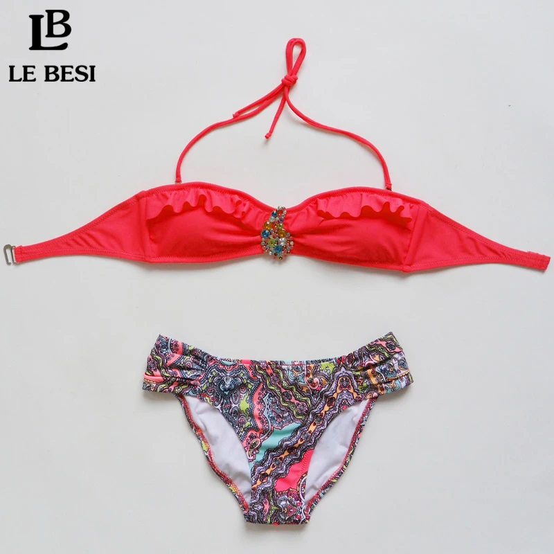 2017 Nový přílet Crystal Bikini Set pro ženy Bandage Push-up polstrované podprsenky plavky Beach Dámské plavky Biquni koupání Sut  t