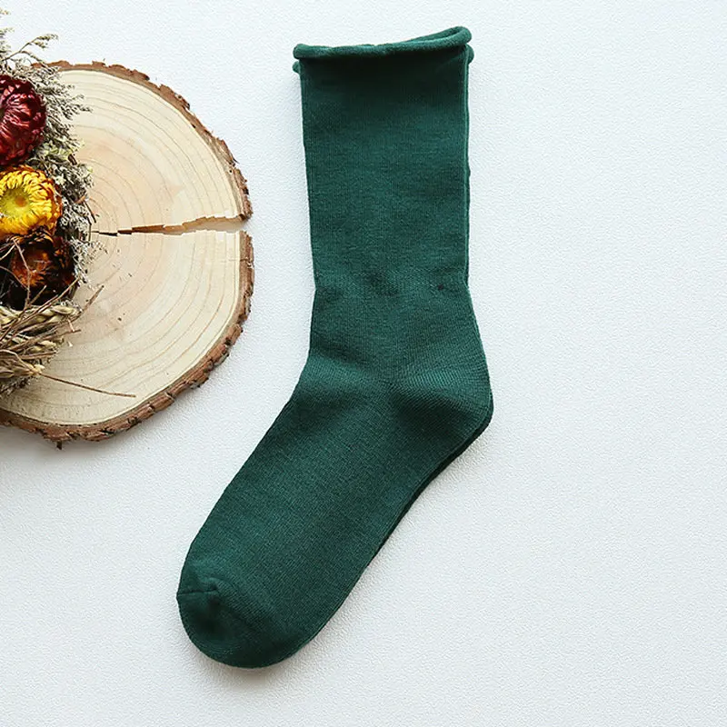 Dreamlikelin/японские высокие носки для девочек средней школы, свободные однотонные хлопковые трикотажные длинные женские высокие носки, 20 цветов - Цвет: Dark green