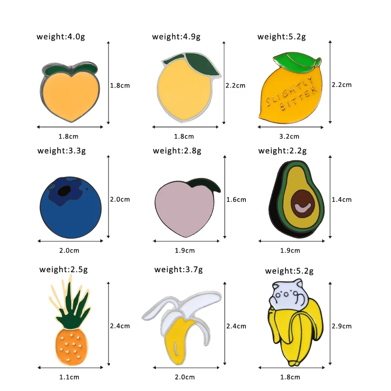 Фрукты булавки мультфильм Персик лимонный банановый черника авокадо Милая брошь Kawaii кнопка значки куртки нагрудные эмалированные булавки детские ювелирные изделия