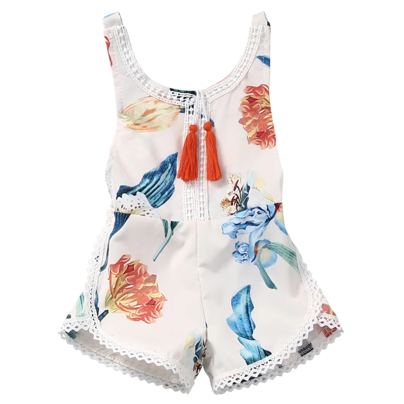 

Newborn Baby Girl Sleveless Lace Romper Lily printing Summer Toddle kids Jumpsuit Clothes Sunsuit Outfits