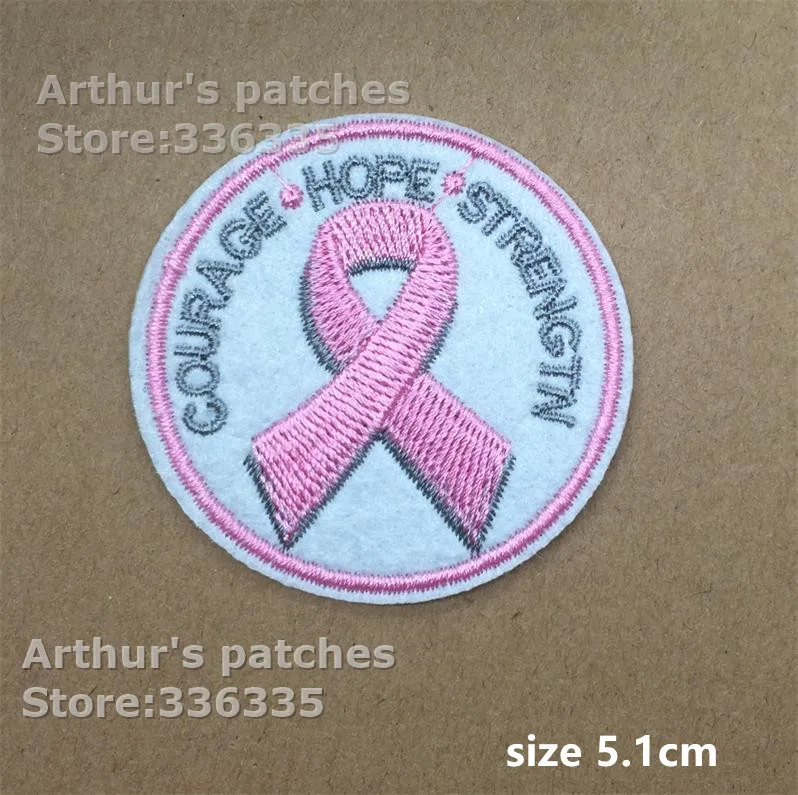 

Free Shipping 10 pcs Courage Hope Strength ribbon Embroidered patch iron on Motif sew on hat bag garment Applique DIY accessory