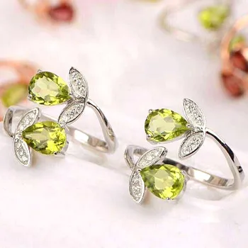 

100% Fidelity Natural peridot Rings s925 sterling silver Natural 4*6mm green gemstone flowers ring fine Jewelry for women