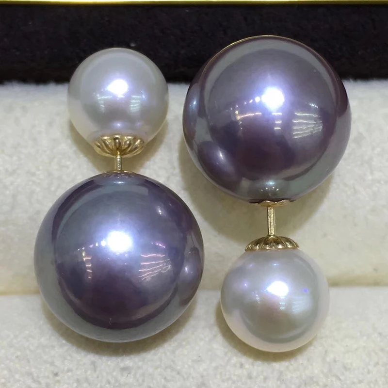 Dior 18k gold dauble purple pearls stud earring (1)