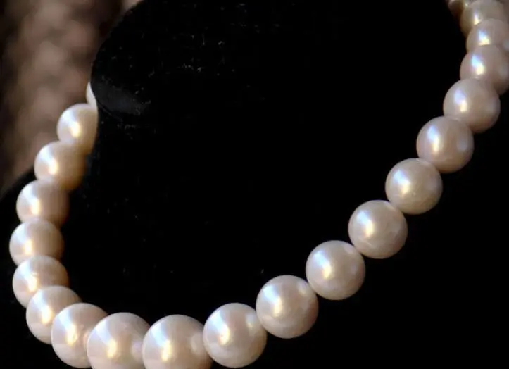 

stunningAAA 12mm south sea white round pearl necklace 22"14KGP