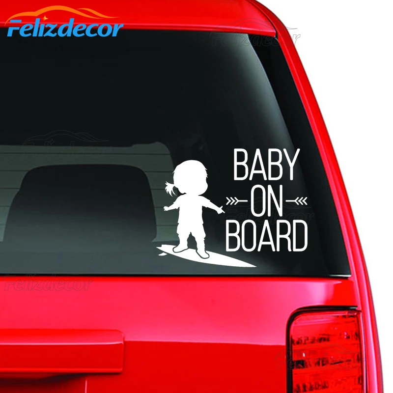 15*12cm New Arrival Baby on board sign surfing Car Sticker Surfing Girl Art Vinyl Car Decal Black White L718 - Image 5