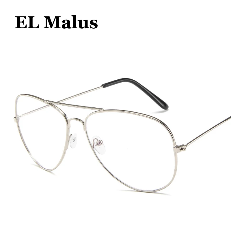 [EL Malus]Retro Mens Women Eyeglasses Brand Designer Metal Pilot Frame Anti-Blue Optical Clear Lens Glasses Unisex Eyewear