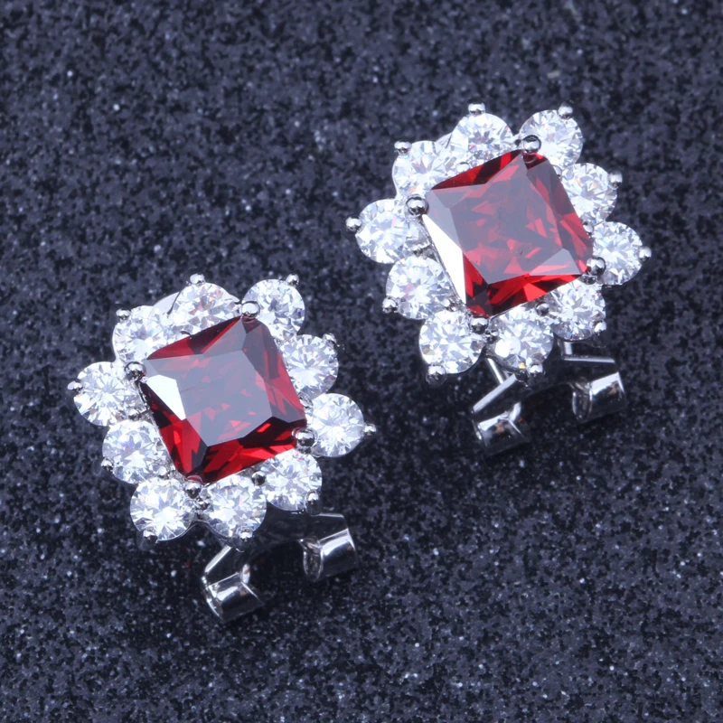; Гламурная Красный Циркон модное серебряное кольцо с о-образной кроя Свадебная клипса серьги E363
