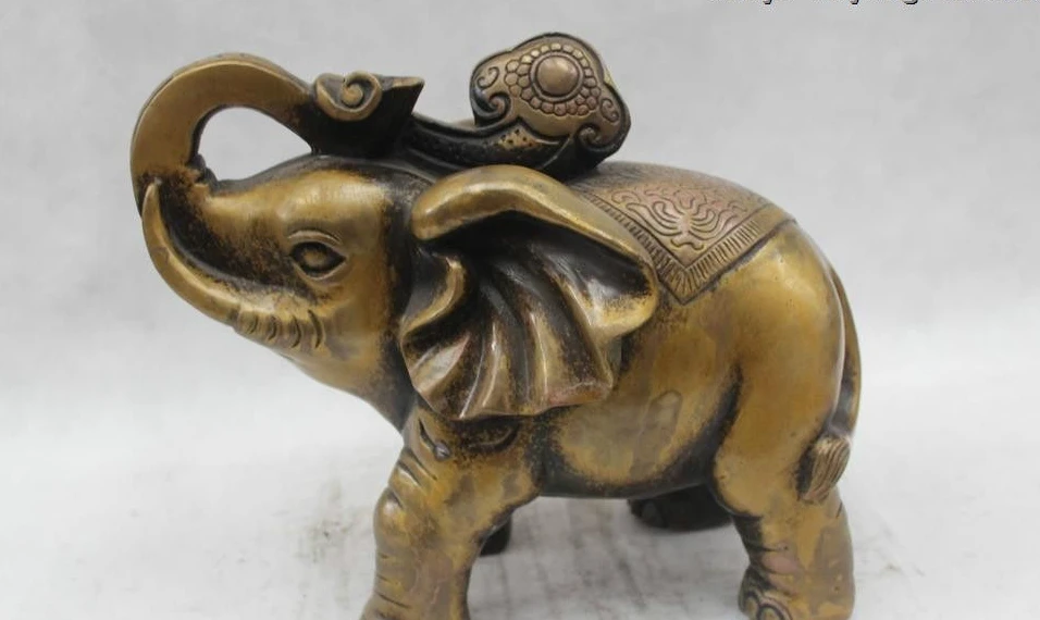

10"Chinese Folk Pure Bronze excellent Lucky Lifelike Ru Yi elephant Statue