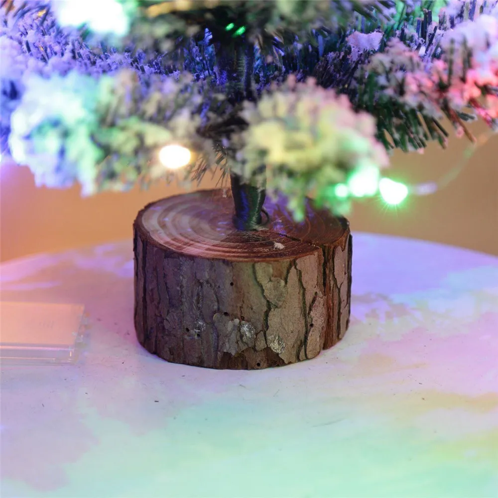 Снежный комплект для рождественской елки, ножка из цельного дерева, светодиодный Сферический светильник, мини настольный Флокированный Снежный декор для рождественской елки, вечерние украшения