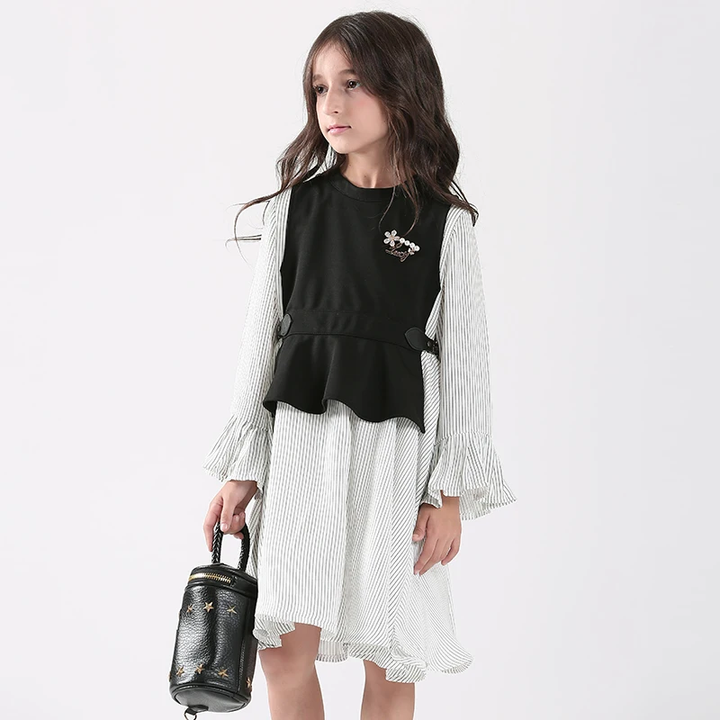 

Teen Girls Dress Long Sleeve Stripe Girls Cotton Dresses Teenage Kids Dresses for Girls vestidos Infantis Girls Clothes