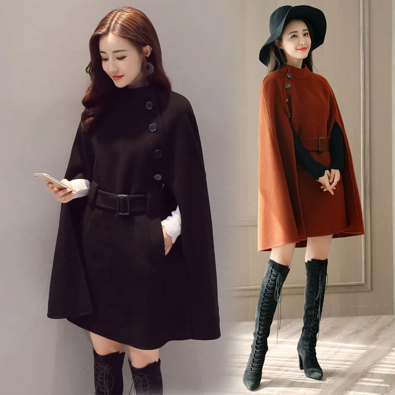 Longues Femme Haute De 2018 Luxe Roulé Lâche Laine Col 1936 Style Cape D'hiver Hiver Manches Rue Manteaux Angleterre XdRq1R