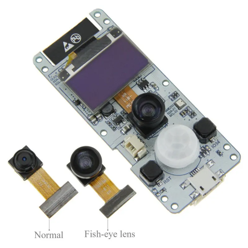

REXLIS T-Camera ESP32 WROVER & PSRAM Camera Module ESP32-WROVER-B OV2640 Camera Module Fisheye Lens 0.96 OLED