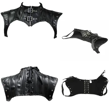 

Cosplay Costume Black Leather Shoulder Harness Steampunk Wrap Shawl Halloween Costume Drop Shipping S-2XL