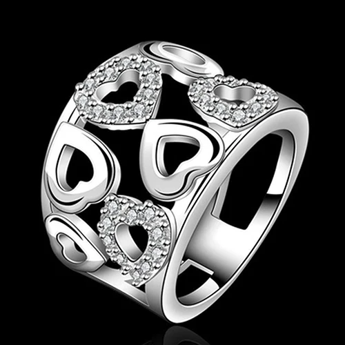 

2015 New Arrival 925 Sterling Silver Rings For Women Plated Crystal Rhinestone Cluster Hollow Crystal Heart Ring