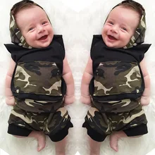 Летняя одежда для маленьких мальчиков, одежда для маленьких девочек, модный Камуфляжный жилет без рукавов+ шорты, спортивный костюм для новорожденных, одежда для малышей