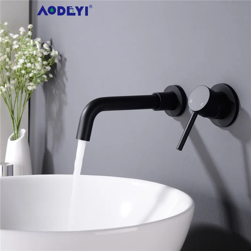 Preise AODEYI Matte Messing Wand Montiert Becken Wasserhahn Einzigen Handgriff Bad Mischbatterie Heißer Kalten Waschbecken Wasserhahn Rotation Auslauf Poliertes Gold