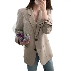 WSYORE Винтаж для женщин пиджаки для и куртки Новинка 2019 года весна осень модные корейские Plaided с длинным рукавом Блейзер Femme пальто NS955