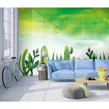 

Children's Room Wall Paper Painted Cactus Plant Photo Mural Stickers Papel Parede 3D Bedroom Self Adhesive Vinyl/Silk Wallpaper