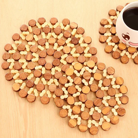 

A1896 bamboo dining mat heat insulation pad round hollow table pad