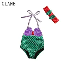 От 0 до 8 лет, популярный детский цельный купальный костюм русалки для маленьких девочек, купальный костюм, пляжная одежда