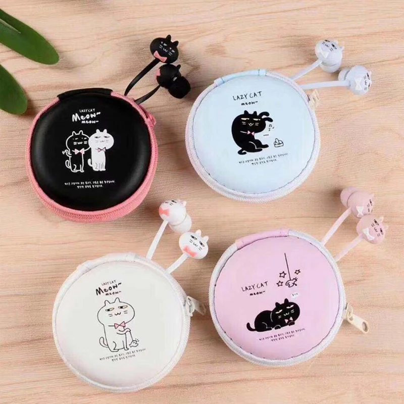 

Cute Cartoon Cat Wired Headphones With Mic Earbuds Earphones with Case For Xiaomi Samsung iPhone Mobile Phone for kids girls
