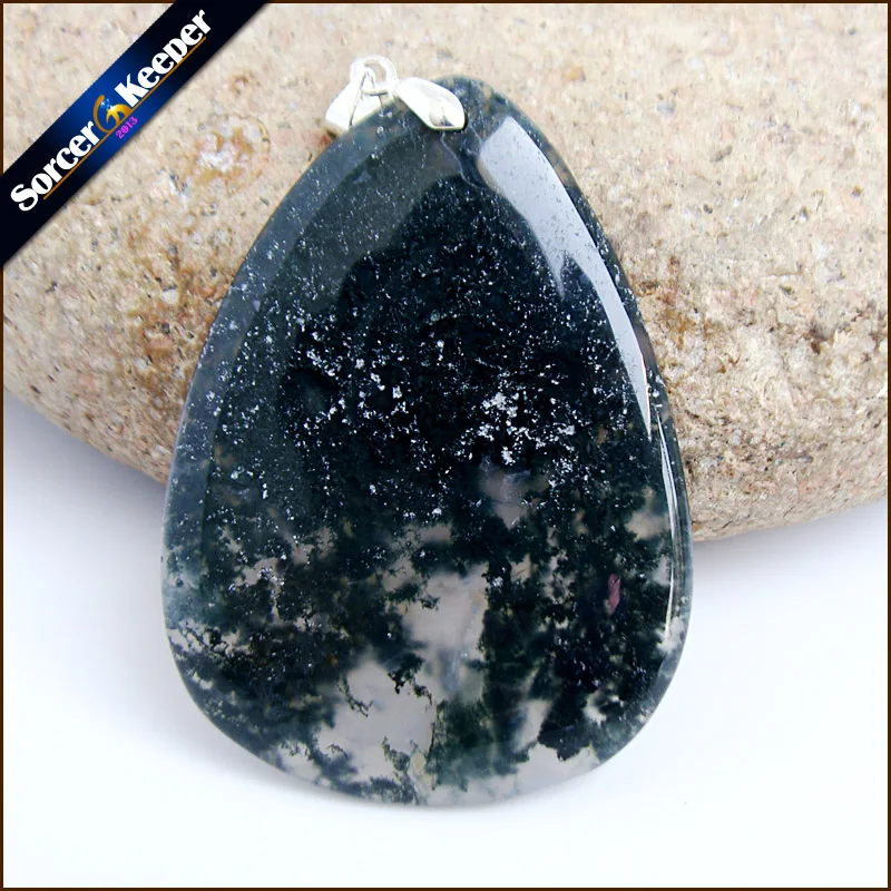 

Green Moss Agates Slice Natural Stone Quartz Pendant Statement Necklace Women Collier Fantaisie Sieraden For Jewelry Making K719