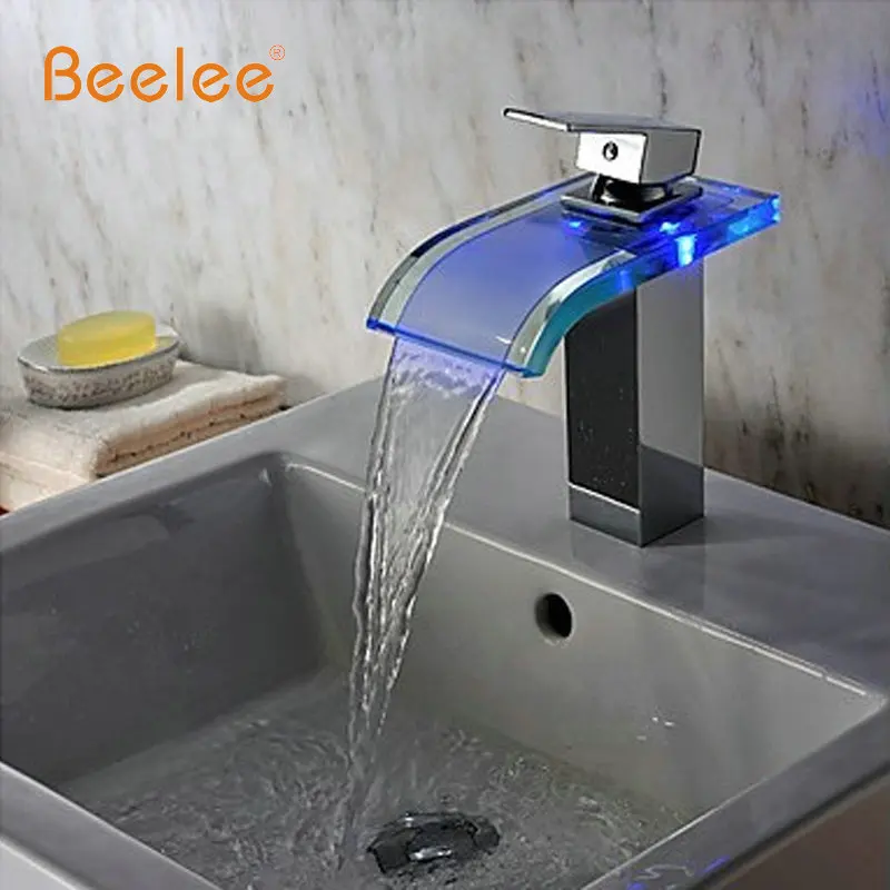 Современный хромированный смеситель для раковины Встраиваемый светодиодный