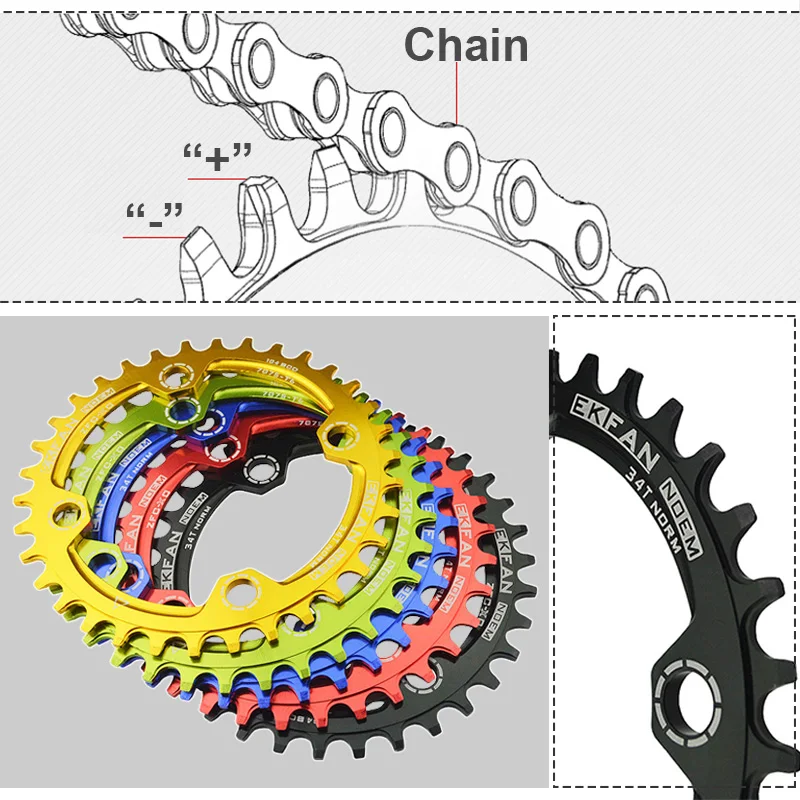 Ekfan круглые и овальные 104BCD 32 т/34 Т/36 т Велоспорт звезду узкий широкий Сверхлегкий 7075-T6 MTB велосипеда Звездочка круг шатуны пластины