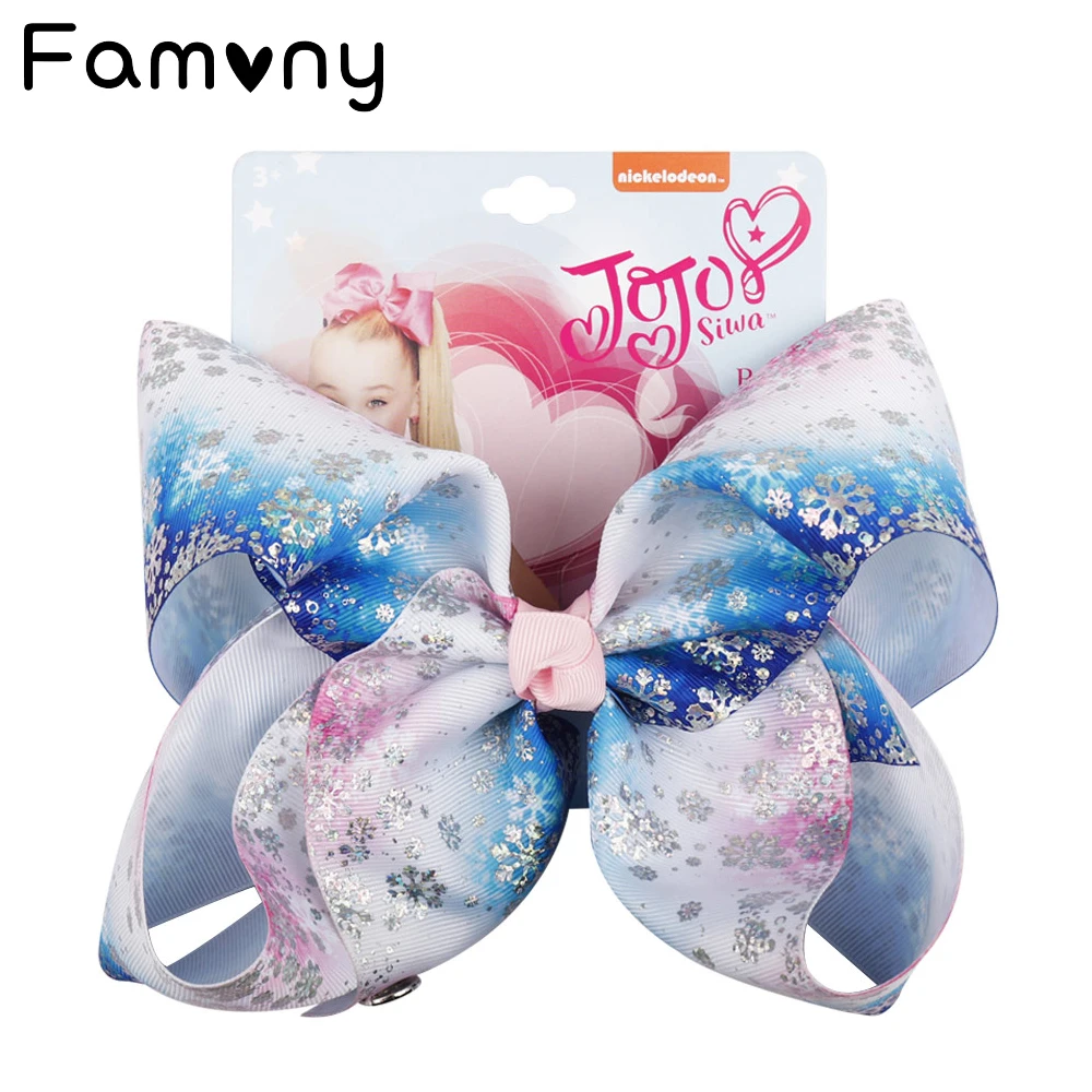 

7 " Christmas Hair Bows For Girls Bling Snowflake Printed Hairgrips Handmade Kids Winter Headdress Hairbows Hair Accessories