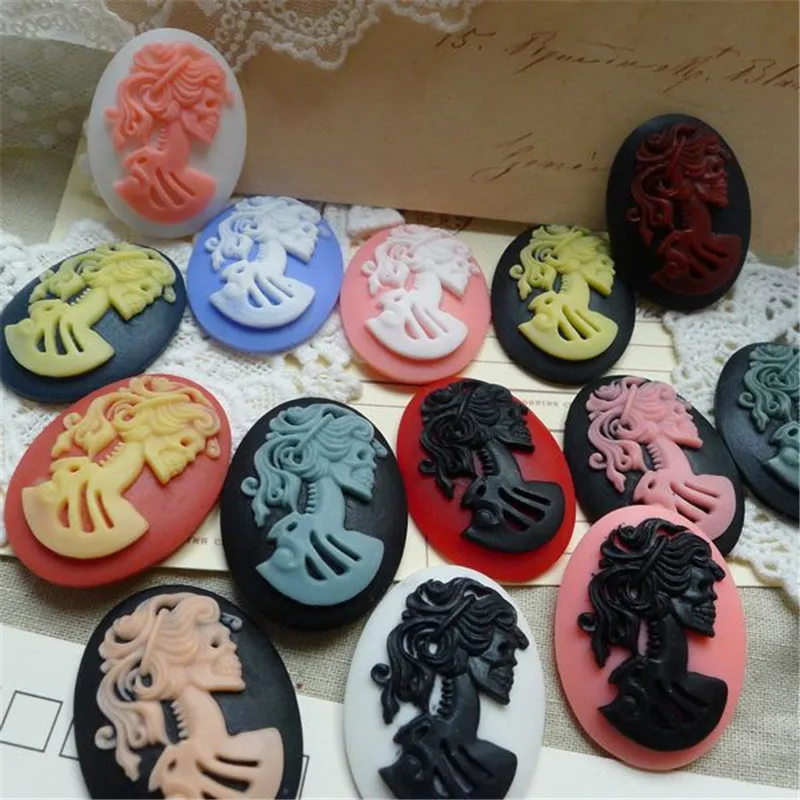 

10PCS Mix Color Cameo Resin FlatBack Terror Ghost Girl Cabochon For Oval Cameo Embellishment