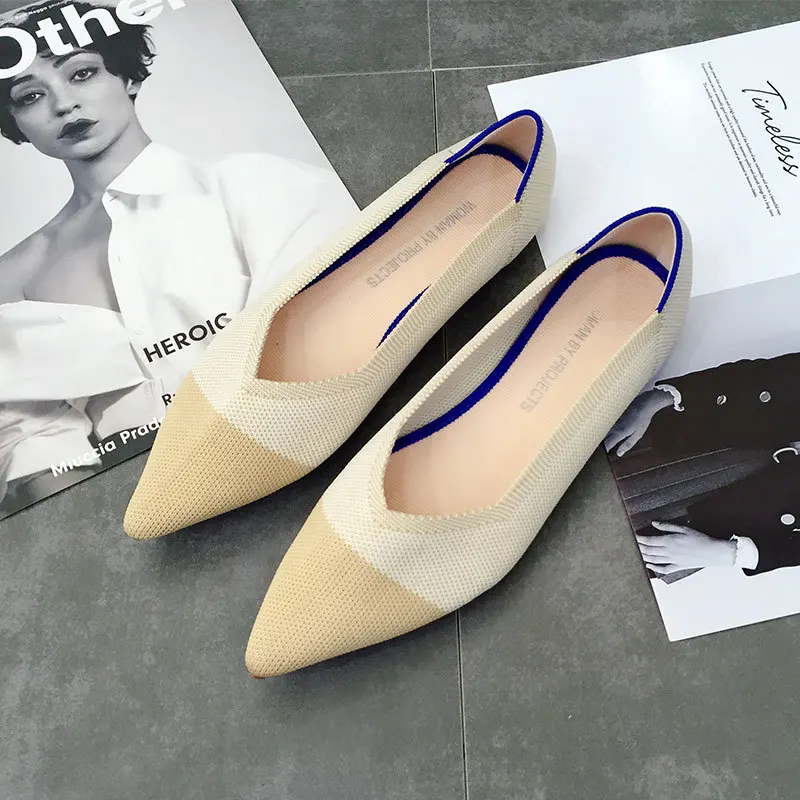 Women Flats Stretch Knitted Mixed Color Moccasins Breathable Cozy Work Shoes Brief Fashion Ladies Light Driving Loafers